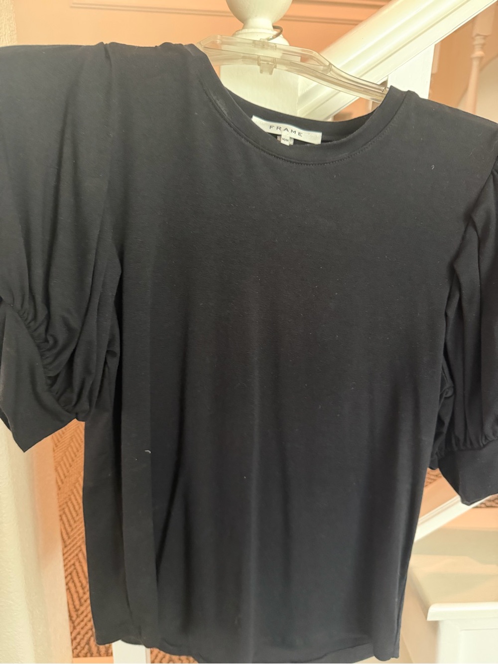Frame Denim Black Puff-Sleeve Crewneck Tee